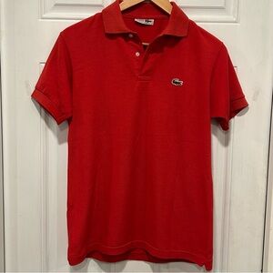 Vtg 70s/80s Chemise Lacoste Made in France Red 2-Button Polo Shirt. Alligator S